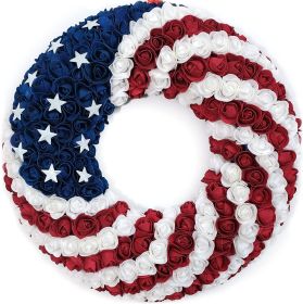 July 4th Wreath Patriotic Americana Wreath Boxwood Handcrafted Memorial Day Wreath Festival Garland Decoration Front Door Wall Home Decor; indepe