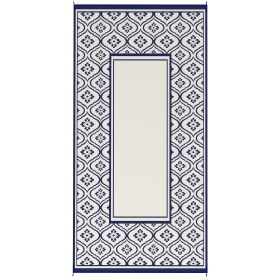 Outsunny Reversible Outdoor Rug, Waterproof Plastic Straw with Carry Bag, 9' x 18', Blue & White Gourd Border
