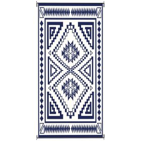 Outsunny Reversible Outdoor Rug, Waterproof Plastic Straw with Carry Bag, 9' x 18', Blue & White Square Patchwork