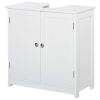 kleankin Pedestal Sink Cabinet White Bathroom Vanity Storage with U-Shape Cut-Out Adjustable Shelf