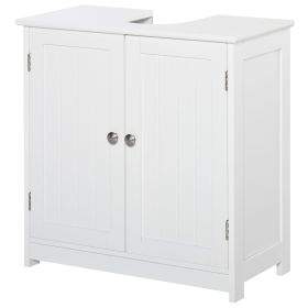 kleankin Pedestal Sink Cabinet White Bathroom Vanity Storage with U-Shape Cut-Out Adjustable Shelf