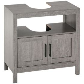 kleankin Under Sink Storage Cabinet Pedestal Bathroom Vanity 2 Doors Shelf Organizer Gray