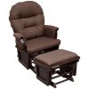HOMCOM Nursery Glider Rocking Chair with Ottoman Thick Cushion Comfort Brown Wood Base