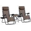 Outsunny Zero Gravity Chair Set 3 Piece Recliner with Side Table Cup Holder Headrest Brown Poolside Camping