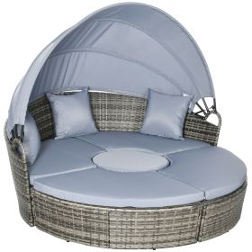 Outsunny 4pc Rattan Patio Furniture Set, Convertible Round Daybed/Sunbed, Adjustable Sun Canopy, Sectional Sofa, 2 Chairs, Table