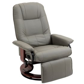 HOMCOM Adjustable Swivel Recliner Armchair, Faux Leather Manual Recliner with Footrest, Armrest and Wood Base for Living Room, Gray