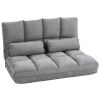 HOMCOM Folding Upholstered Couch Bed Gray Convertible Floor Sofa Chair Metal Frame Pillows