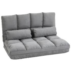 HOMCOM Folding Upholstered Couch Bed Gray Convertible Floor Sofa Chair Metal Frame Pillows