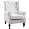 HOMCOM Cream White High Back Accent Chair with Wooden Legs, Removable Cushion for Living Room, Club, Bedroom