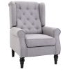 HOMCOM Gray Fabric Tufted Club Accent Chair with Removable Cushion, Wooden Legs