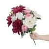 Mainstays 19-Inch Artificial Silk Dahlia and Tea Rose Mixed Flower Bouquet, Burgundy and White, Indoor Decorative Arrangement
