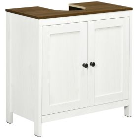 kleankin Under Sink Cabinet Pedestal Bathroom Storage Adjustable Shelf Double Doors Antique White
