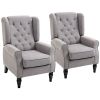 HOMCOM Tufted Accent Chair with High Wingback, Rounded Cushioned Armrests and Thick Padded Seat, Set of 2, Gray