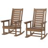 Outsunny 2 Pieces Outdoor Rocking Chairs, HDPE Patio Rockers with 28" High Back, Wide Armrests for Porch Backyard, Brown