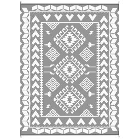 Outsunny Reversible Outdoor Rug, Waterproof Plastic Straw with Carry Bag, 9' x 12', Gray & White Rhombus Patchwork