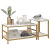HOMCOM Coffee Tables Sets of 2, Rectangle and Round Coffee Table with Storage Shelves, Faux Marble Top, Living Room Table Set, White