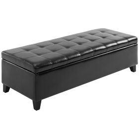 HOMCOM 51" Large Black Storage Ottoman, Rectangular Tufted Faux Leather for Living Room, Entryway, Bedroom