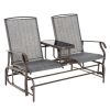 Outsunny 2-Person Outdoor Glider Bench with Center Table, Patio Rocking Chair Swing Loveseat with Breathable Mesh for Backyard, Front Porch, Brown