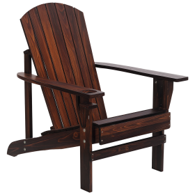 Outsunny Oversized Adirondack Chair, Outdoor Fire Pit and Porch Seating, Classic Log Lounge w/ Built-in Cupholder for Patio, Lawn, Deck, Brown