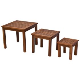 Outsunny 3PC Acacia Wood Nesting Table Set Outdoor Multi-Functional Patio Side Tables