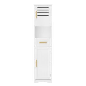 Tall Bathroom Floor Storage Cabinet,Narrow Slim Freestanding Cabinet with 1 Drawer and 2 Doors Storage Cabinet with 5 Adjustable Height Shelf