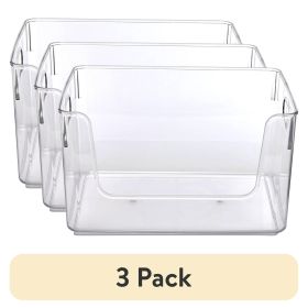 (3 pack)Clear Glossy Plastic Open Front Organizer Bin , Single Size Organizer Bin, Adult Size