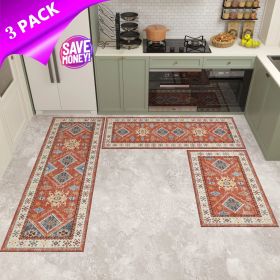 Kitchen Rug Sets 3 Piece with Runner Non Slip Kitchen Rugs and Mats Washable Kitchen Mats for Floor Thick Kitchen Floor Mat Carpet Runner Rugs for Hal