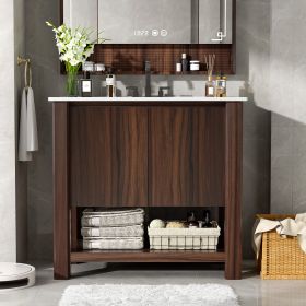 36" Modern Bathroom Vanity with Rectangle Ceramic Sink, Bathroom Cabinet with Large storage space and 45 Degrees Free-Handle Design Soft-Closing