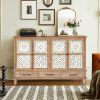 59.06" Chic Natural Wood Accent Cabinet, 4 Doord 3 drawers Sideboard Buffet with Adjustable Shelves, Stylish Storage for Living Room, Kitchen