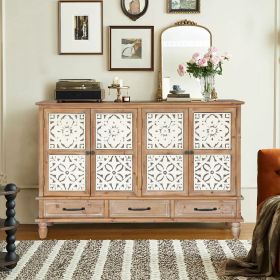 59.06" Chic Natural Wood Accent Cabinet, 4 Doord 3 drawers Sideboard Buffet with Adjustable Shelves, Stylish Storage for Living Room, Kitchen