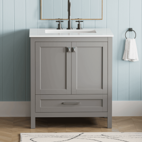 30" Freestanding Bathroom Vanity with Sink, Carrara Engineered Marble Vanity Top with Under-mounted Rectangular Ceramic Sink