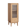 Solid Oak Storage Cabinet for Living Room - Free-Standing Corner Cabinets Storage Table with Vintage Glass Door,2 Shelves