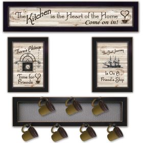 "Kitchen Collection VI" 4-Piece Vignette with 7-Peg Mug Rack by Millwork Engineering, Black Frame