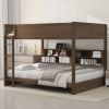 Queen over Queen Bunk Bed with Storage Cabinets and USB Ports, Antique Wood Color (Expected Arrival Time: 10.26)