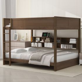Queen over Queen Bunk Bed with Storage Cabinets and USB Ports, Antique Wood Color (Expected Arrival Time: 10.26)