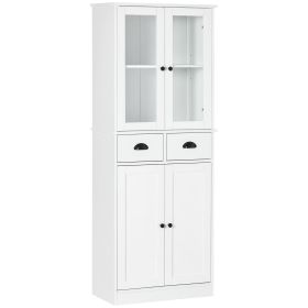 HOMCOM 61" Freestanding Kitchen Pantry, Traditional Style Storage Cabinet with Soft Close Doors, Adjustable Shelves, and 2 Drawers, for Living Room