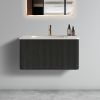 U057-Etna30W-308 Etna 30" Striped Brushed Black Oak Floating Bathroom Vanity with White Ceramic Sink, Bathroom Vanity for Modern Bathroom