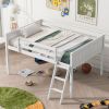 Full Size Wood Low Loft Bed with Ladder, ladder can be placed on the left or right, White(OId SKU: GX000366AAK)