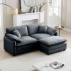 Two-Seater Sofa with One Footrest, L-Shaped 2-Seater Sofa with Ottoman for Small Living Spaces,Grey Corduroy