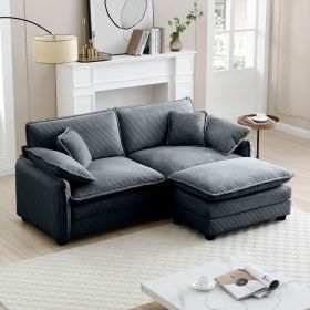 Two-Seater Sofa with One Footrest, L-Shaped 2-Seater Sofa with Ottoman for Small Living Spaces,Grey Corduroy