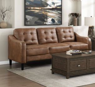 Brown Polished Microfiber Upholstered 1pc Sofa Button Tufted Contoured Arms Solid Wood Frame Couch Casual Living Room Furniture