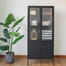 Elegant Matte Black Metal and Glass Storage Cabinet with Adjustable Shelves