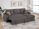 Ash Black Dorris Fabric Convertible Sectional Sofa Pull out Bed Couch Storage Chaise Cup Holders Pillows 2pc Sectional Living Room