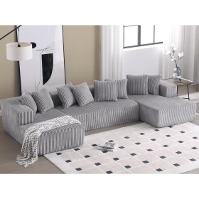 [NEW ARRIVED] [VIDEO PROVIDED]131'' Modular Sectional Couch, U-shaped sofa , Chaise Lounge, Striped fabric,Upholstered 4 Seater Couch for Living Room