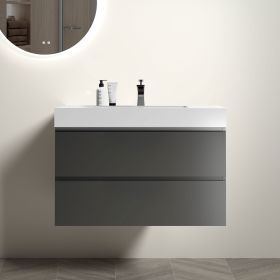 Alice 36" Gray Bathroom Vanity with Sink, Large Storage Wall Mounted Floating Bathroom Vanity for Modern Bathroom