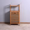 Bathroom Laundry Basket Bamboo Storage Basket with 2-tier Shelf 17.32 x 13 x 37.8 inch