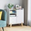 Decorative Cabinet; 34.2 Inches High White Wood Floor Storage Cabinet With Doors And Drawers For Living Room