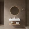 LEDE 36" Bathroom Vanity with Vessel Sink, Wall-Mounted Floating White Rectangular Acrylic Integrated Basin without Faucet, Striped Shelves Layer