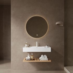 LEDE 36" Bathroom Vanity with Vessel Sink, Wall-Mounted Floating White Rectangular Acrylic Integrated Basin without Faucet, Striped Shelves Layer