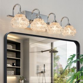 Brushed Nickel Finish Vintage Crystal Vanity Light - Elegant 4-Light Bathroom Mirror Fixture with Clear Glass Shades